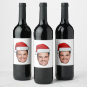 Op maat gemaakte gezichts foto Kerstman Hoed Kerst Wijn Etiket (Flessen)