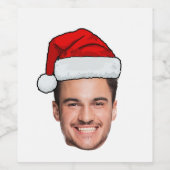 Op maat gemaakte gezichts foto Kerstman Hoed Kerst Wijn Etiket (Enkel label)