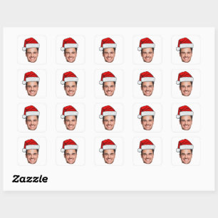 Op maat gemaakte gezichtsfoto Kerstman Hoed Kerst  Vierkante Sticker
