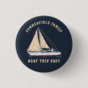 Op maat gemaakte gezinsbootreis met nautisch thema ronde button 3,2 cm