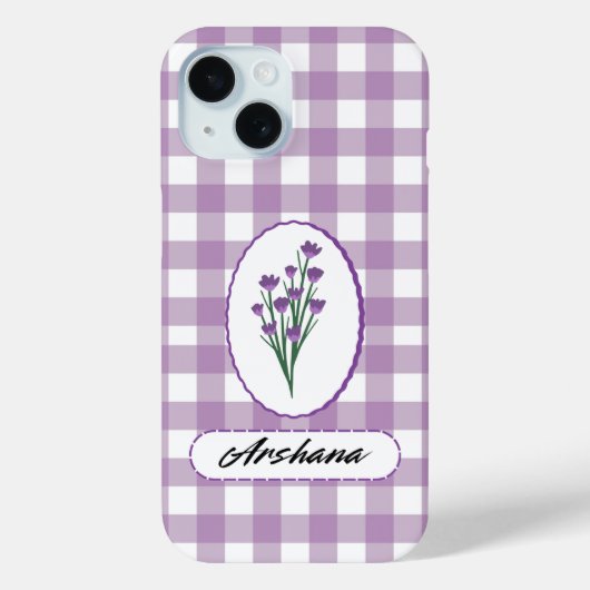Op maat gemaakte Gingham Bloemenboeket iPhone 15 H Case-Mate iPhone Case (Achterkant)