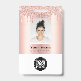 Op maat gemaakte glitterdruppels roze gouden naam  badge