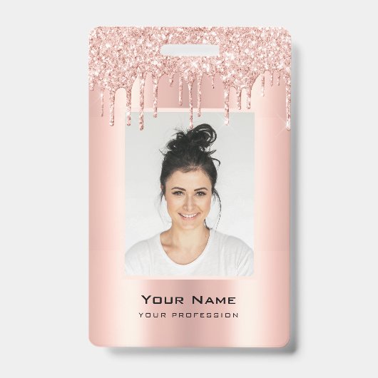 Op maat gemaakte glitterdruppels rozen goud naam v badge (Voorzijde)