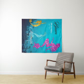 Op maat gemaakte glitterige zeemeermin verjaardag wandkleed (In Situ (horizontaal))