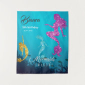 Op maat gemaakte glitterige zeemeermin verjaardag wandkleed (Voorkant)