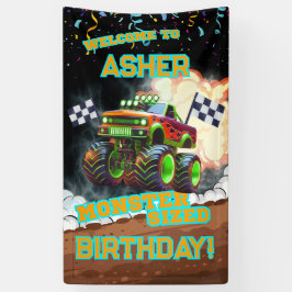 Op maat gemaakte gloeiende oranje monstertruck jon spandoek