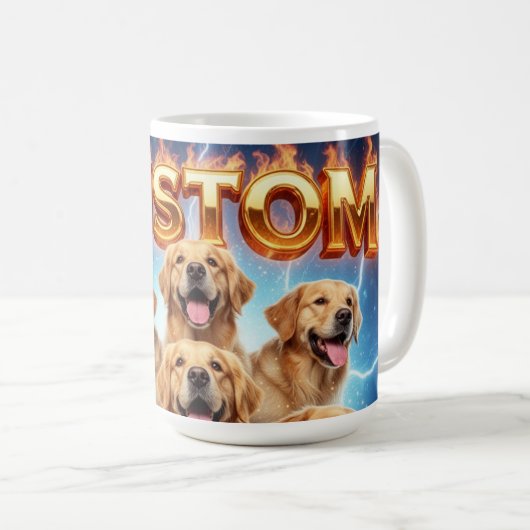 Op maat gemaakte Golden Retrievers Kosmisch Blikse Koffiemok (Voorkant rechts)