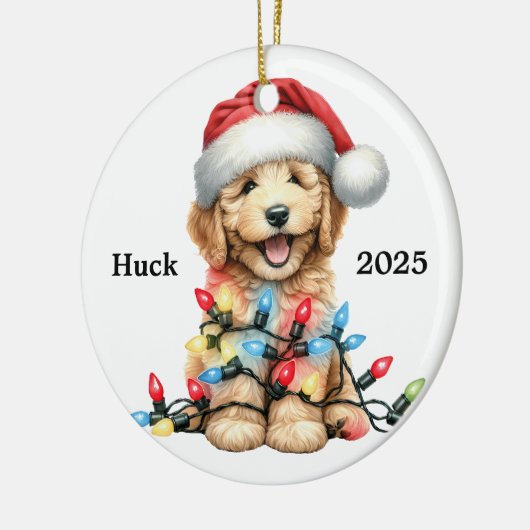 Op maat gemaakte Goldendoodle Kersthond Keramisch Ornament (Links)
