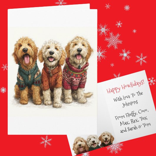 Op maat gemaakte Goldendoodle Kerstmis Horrorsweat Kaart