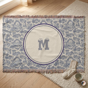Op maat gemaakte Googly Ogen Monogram Vintage Blau Deken