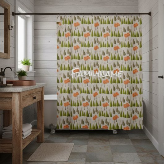 Op maat gemaakte gordijn voor douche met houtlandb