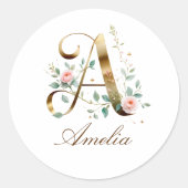 Op maat gemaakte gouden bloemletter A ronde sticke Sticker (Voorkant)