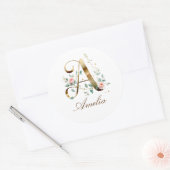 Op maat gemaakte gouden bloemletter A ronde sticke Sticker (Envelop)