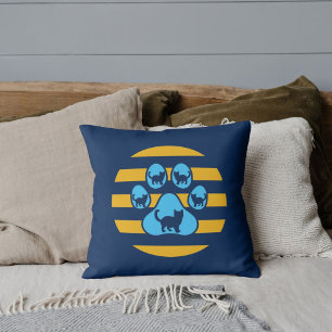 Op maat gemaakte gouden en blauwe kattenpoot vinta kussen