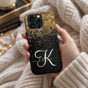 Op maat gemaakte gouden glitter zwarte glans monog Case-Mate iPhone case