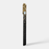 Op maat gemaakte gouden glitter zwarte glans monog iPhone 15 case (Linkerkant)