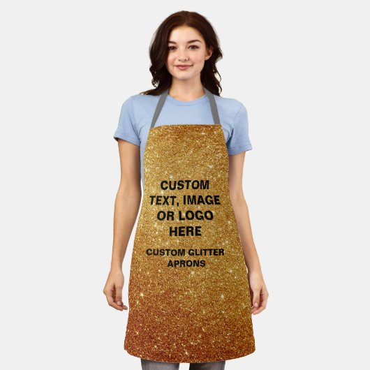 Op maat gemaakte gouden glitterschort - ontwerp uw schort (Gedragen)