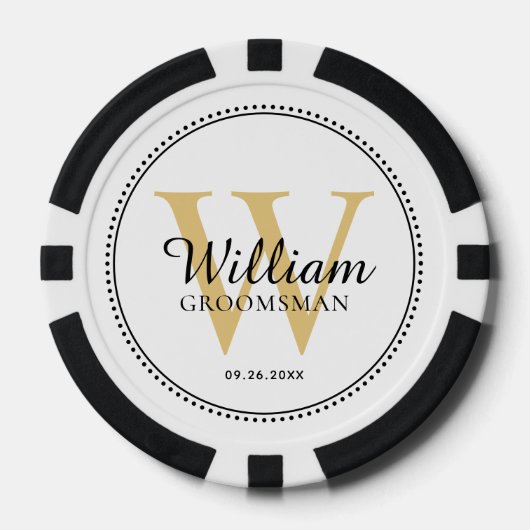 Op maat gemaakte gouden monogram gegroefde witte b poker chips (Voorkant)