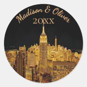 Op maat gemaakte gouden nachthemel trouwfeest ronde sticker