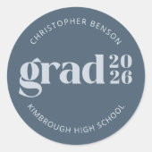 Op maat gemaakte grad 2026 leisteenblauwe afstudee ronde sticker (Voorkant)