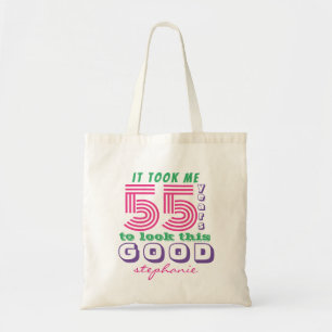 Op maat gemaakte grappige 55e verjaardag quote boo tote bag