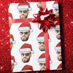 Op maat gemaakte grappige gezicht Santa hoed foto Cadeaupapier