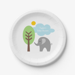 Op maat gemaakte grijze olifant wegwerp baby showe papieren bordje