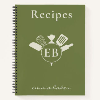 Op maat gemaakte groene bakkerij-monogram recepten notitieboek