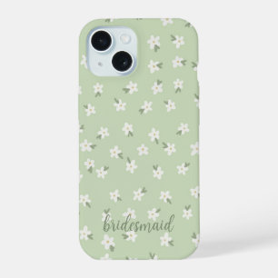 Op maat gemaakte groene bloemige telefoonhoes iPhone 15 case