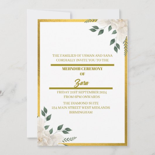 Op maat gemaakte groene en gouden bloem Mehndi-uit Kaart (Voorkant)