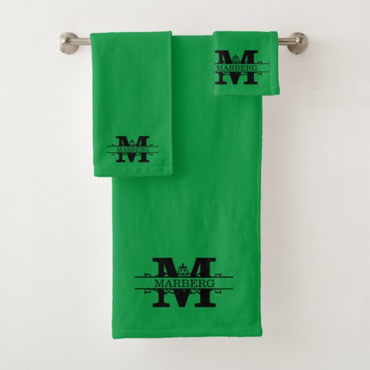 Op maat gemaakte groene fancy monogram luxe badhan bad handdoek (Insitu)