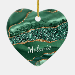 Op maat gemaakte groene gouden smaragd kerstboomve keramisch ornament