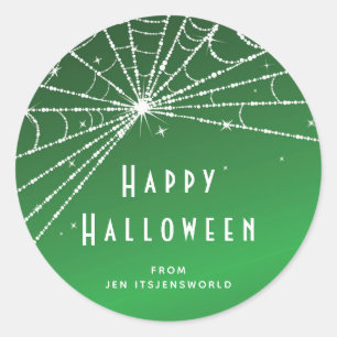 Op maat gemaakte groene spinnenweb Halloween-stick Ronde Sticker