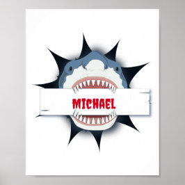 Op maat gemaakte haaientanden open mond poster
