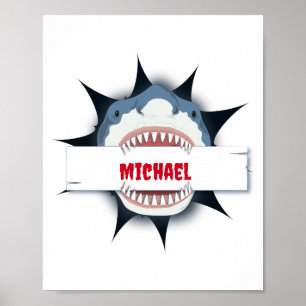 Op maat gemaakte haaientanden open mond poster