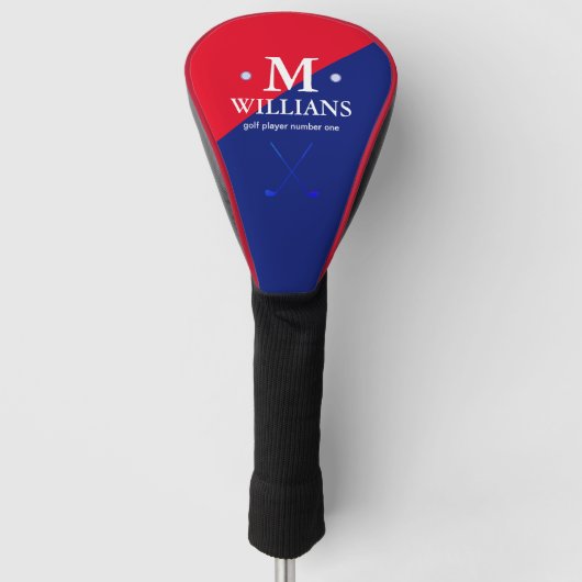 op maat gemaakte half-rode half-blauwe golfer mono golfheadcover (Voorkant)