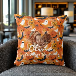 Op maat gemaakte Halloween-babyfoto & motivatiecit Kussen