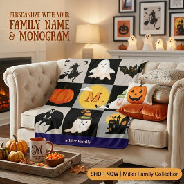 Op maat gemaakte Halloween-deken met naammonogram, Sherpa Deken