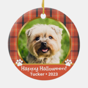 Op maat gemaakte Halloween-foto naam jaar huisdier Keramisch Ornament