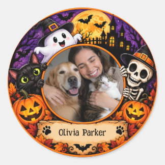 Op maat gemaakte Halloween-huisdierliefhebber Foto Ronde Sticker