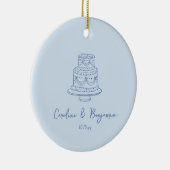 Op maat gemaakte handgeschreven koelblauwe Doodle- Keramisch Ornament (Rechts)