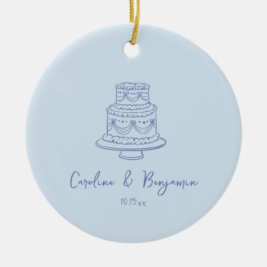 Op maat gemaakte handgeschreven koelblauwe Doodle- Keramisch Ornament (Voorkant)