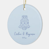 Op maat gemaakte handgeschreven koelblauwe Doodle- Keramisch Ornament (Links)