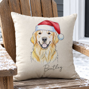 Op maat gemaakte handgetekende Kerst Golden Retrie Kussen