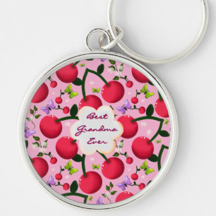 Op maat gemaakte helder roze bloemen kersenpatroon sleutelhanger