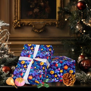 Op maat gemaakte heldere ornamenten en bloemendeco cadeaupapier