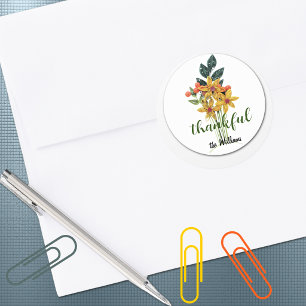 Op maat gemaakte herfst geblomdeerde bloemen 'dank ronde sticker