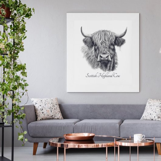 Op maat gemaakte Highland Cow-schets kunstgaleriep Poster