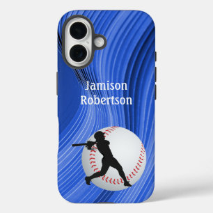 Op maat gemaakte honkbal met speler en bal iPhone 16 hoesje