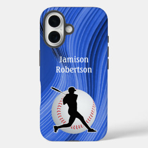 Op maat gemaakte honkbal met speler en bal iPhone 16 hoesje